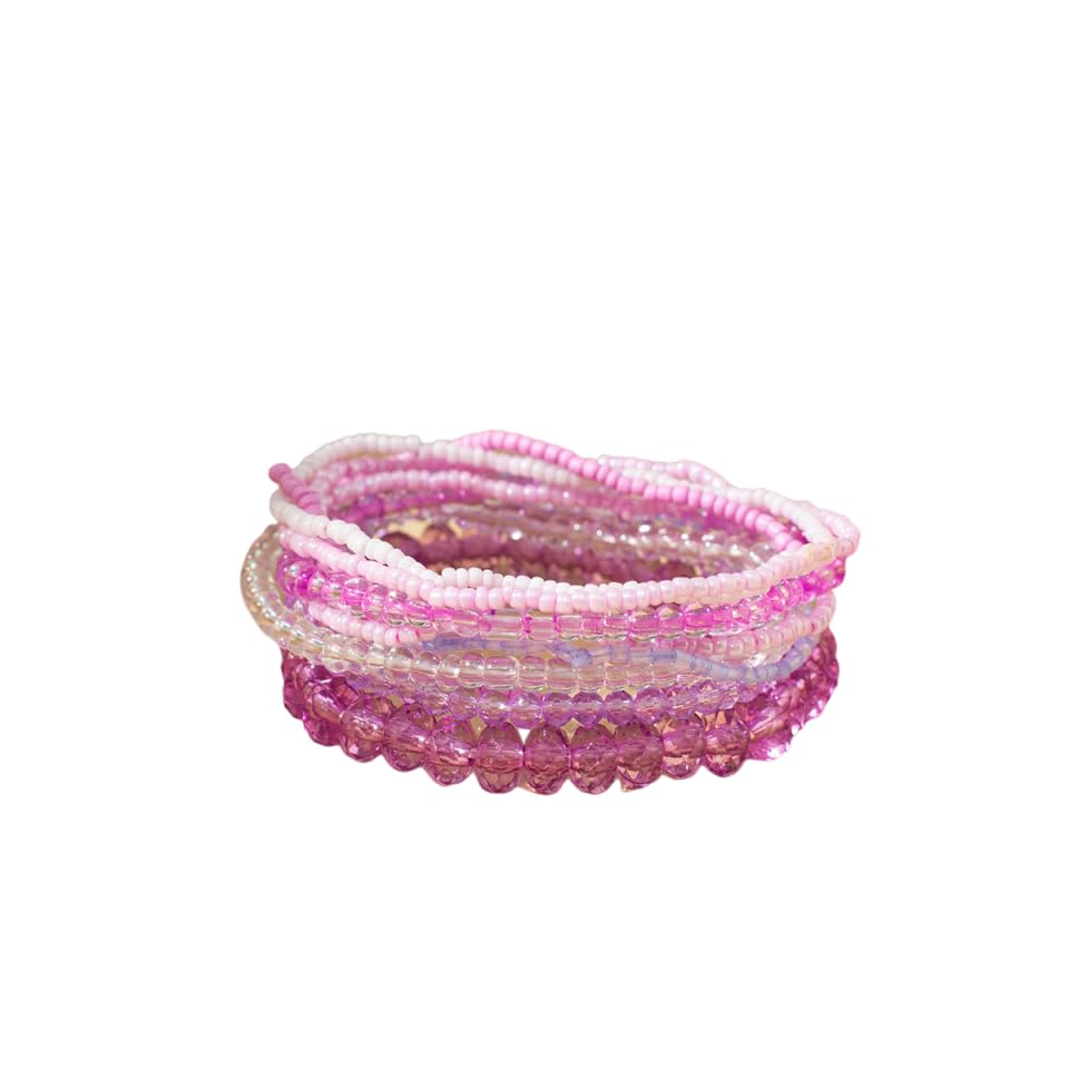 tenghong2021 Handmade Bohemian Multilayer Bracelets Boho Glass Beaded Colorful Strand Multilayered Stackable Seed Beads Bracelet for Women Friends Friendship Gifts Summer Beach Hawaii Jewelry - color: Pink