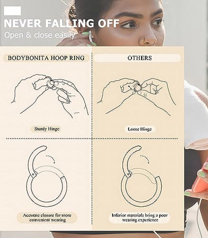 BodyBonita 3pcs Nose Rings Hoops - Double Hoop Nose Ring 14/16/18/20G Hinged CZ Piercing Jewelry Septum Clicker Rings Cartilage Earring Helix Rook Tragus Daith 7mm/8mm/9mm/10mm - color: Silver, size: 16 gauge(1.2mm)-10mm