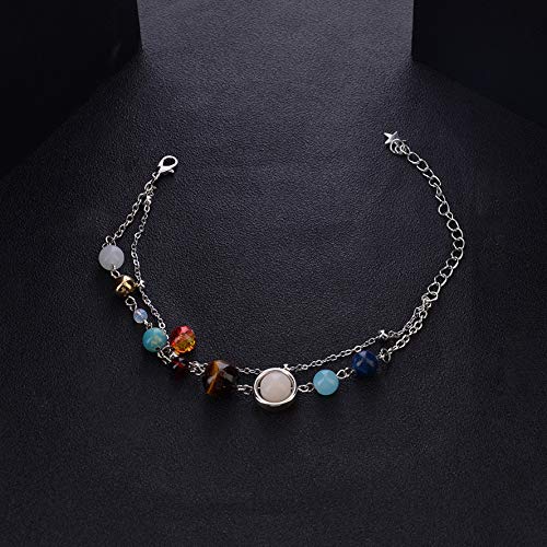 Summer Galaxy Solar System Universe Eight Planets Guardian Star Beads Foot Chain Barefoot Anklets Ankle Bracelet Jewelry-Silver Bead