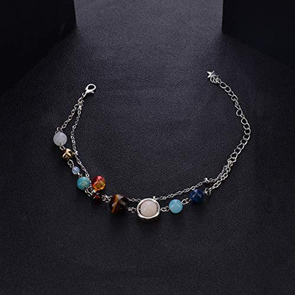 Summer Galaxy Solar System Universe Eight Planets Guardian Star Beads Foot Chain Barefoot Anklets Ankle Bracelet Jewelry-Silver Bead