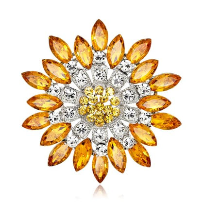 Rhinestone Sunflower Brooch for Women Sparkling Cubic Zirconia Flower Brooch Pin Elegant Large Crystal Floral Lapel Pin Dainty Clothing Hat Bag Accessories Christmas Wedding Bridal Birthday Jewelry - color: Yellow