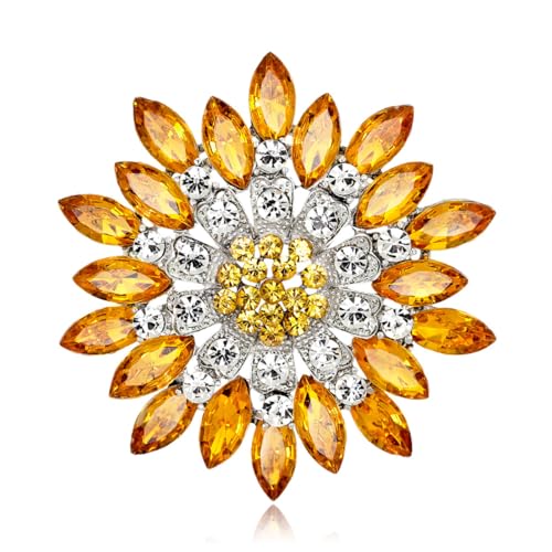 Rhinestone Sunflower Brooch for Women Sparkling Cubic Zirconia Flower Brooch Pin Elegant Large Crystal Floral Lapel Pin Dainty Clothing Hat Bag Accessories Christmas Wedding Bridal Birthday Jewelry - color: Yellow