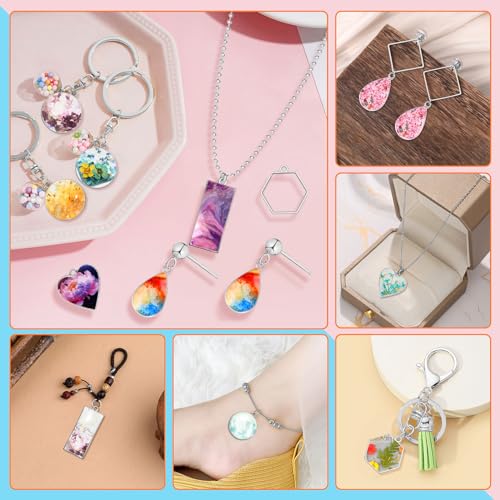 Oubaka 50pcs Open Bezels 5 Styles Open Frame Pendant Open Back Bezel Pendants Geometric Hollow Frame Pendant for Resin Casting, Necklace, Earrings, Pressed Flower, DIY Crafts(White K) - color: 50pcs;White K;5 Styles;B