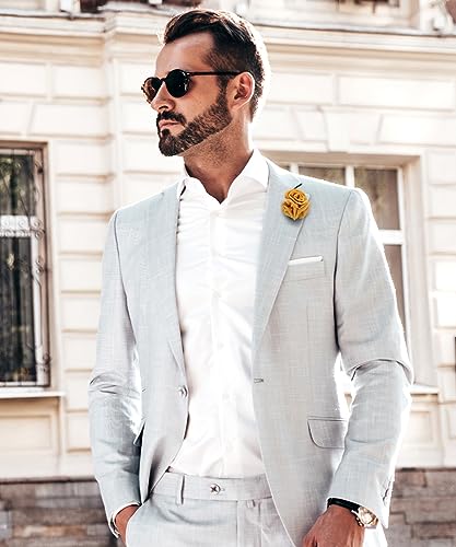 Premium Trio Cluster Flower Lapel Pin - Formal Boutonniere for Men, Flower Brooch Pin - color: Mustard