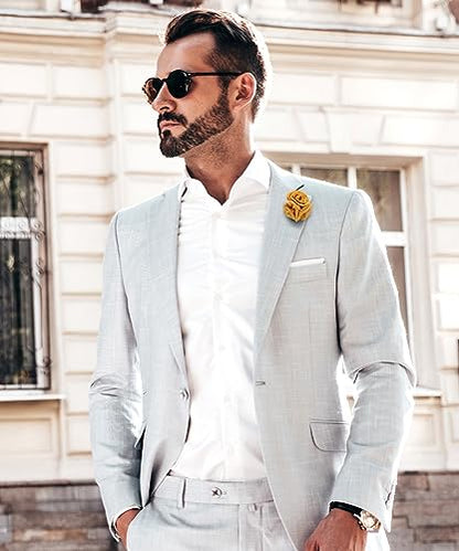 Premium Trio Cluster Flower Lapel Pin - Formal Boutonniere for Men, Flower Brooch Pin - color: Mustard
