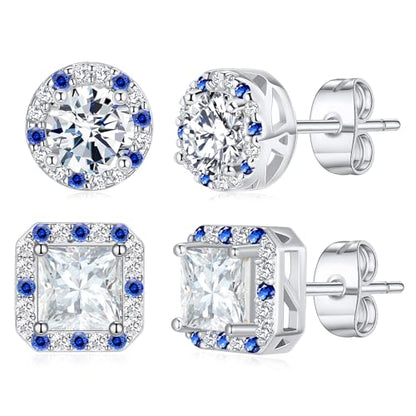 Titanium Stud for Sensitive Ears, Gold Plated Halo Cubic Zirconia Earrings - color: Round & Square White Stud