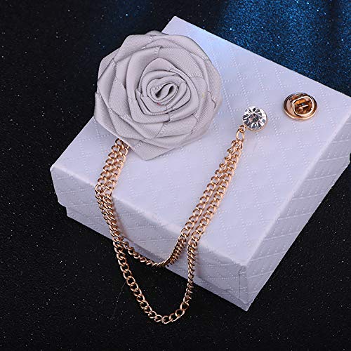 Fashion Bridegroom Wedding Brooches Cloth Art Hand-Made Rose Flower Brooch Lapel Pin Badge Tassel Chain Men's Suit Accessories - color: White
