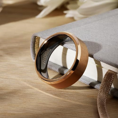 The Ridge Tungsten Rings For Men - Mens Wedding Band - Strong, Durable, and Scratch-Resistant Beveled Ring With Silicone Band - color: 18K Rose Gold