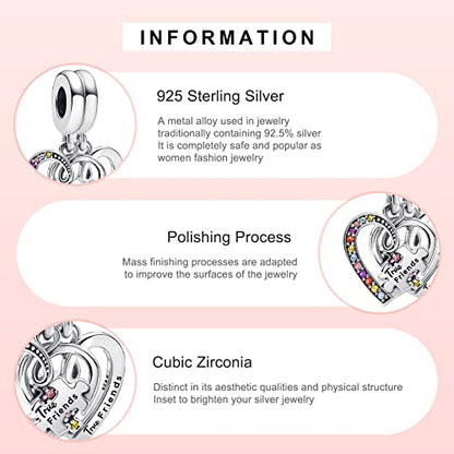 MITSOKU 925 Sterling Silver Charms for Bracelets Necklaces Animal prototype Pendant Safety Chain Dangle Pendants Beads Christmas Day Charms Jewelry Gift for Women - style: Friends Heart Double Pendant