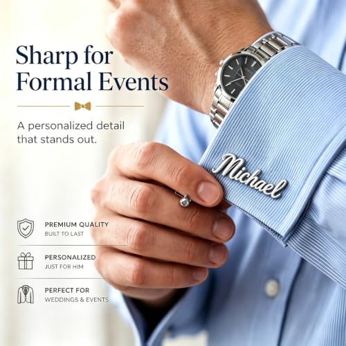 Custom Name Cufflinks for Men, Personalized Cuff Links with Raised Script Monogram, Wedding Cufflinks for Groom Groomsmen Best Man Father of Bride Husband Dad Anniversary Birthday Gifts - color: CC