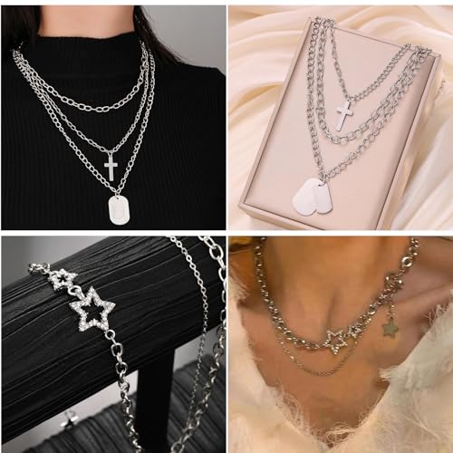 73 Pcs Gold Jewelry Set with 6Pcs Layered Necklace, 11 Pcs anklet and 7Pcs Earring Ear Cuff,12Hoop Earrings ,15pcs Rings,21pcs stud earrings Jewerly set for Women Pack for Friendship Party Gift - style: AA silver