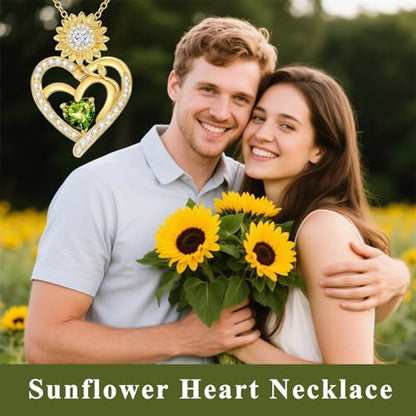 Midari Sunflower Necklace 18k Gold Plated Heart with Brithstone You Are My Sunshine Necklace Anniversary Birthday Sunflower Jewelry Gift for Women Wife Mom - color: 08-August