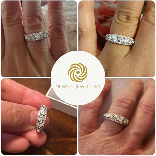 Newshe Jewellery Moissanite Wedding Bands for Women Eternity Ring 925 Sterling Silver Engagement Anniversary Stacking Size - color: Cubic Zirconia-Silver