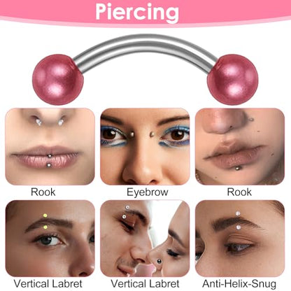 Yolev 20pcs 16g Eyebrow Piercing Jewelry Curved Barbell Eyebrow Rings 10mm | Stainless Steel, Vertical Labret, Lip Rook Piercing Jewelry, Tragus Lip Rings, For Women Men