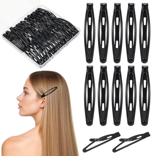 obeoby 40Pcs 2.36In Metal Snap Hair Clips No-slip Barrettes for Women Girls | Black Color, Small Cute Flat Hair Pins Accessories for Thick Thin Fine Long Short Styling Gifts - color: Black