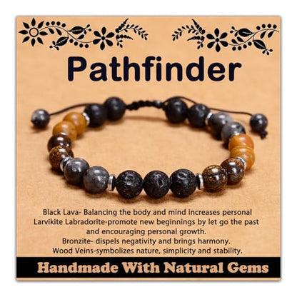 468Handmade Adjustable Natural Gemstone Crystal Bracelet Healing Power Energy Inspirational Gifts with Card for Unisex - color: 18-Pathfinder（Strong Vitality）, size: 8mm