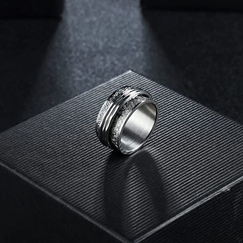 Magitaco Stainless Steel Spinner Rings Fidget Band Rings Moon Star Flower Butterfly Anxiety Rings for Women Men - color: Silver Flower