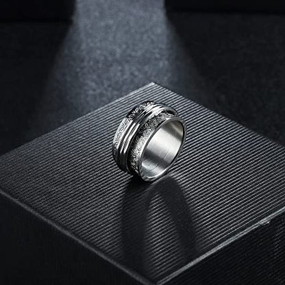 Magitaco Stainless Steel Spinner Rings Fidget Band Rings Moon Star Flower Butterfly Anxiety Rings for Women Men - color: Silver Flower