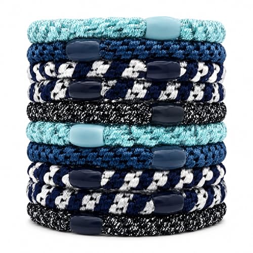 10-Piece Hair Ties: Soft Knitted Hair Tie for Thick/Coarse/Curly Hair. Gentle Hair Ties No Damage—Secure & Protect Strands (Black-blue) - color: Black-blue