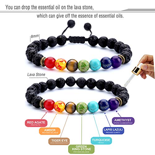 Men Women 8mm Lava Rock Beads Chakra Bracelet - color: 2 Pcs Set-21004