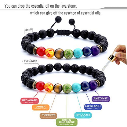 Men Women 8mm Lava Rock Beads Chakra Bracelet - color: 2 Pcs Set-21004