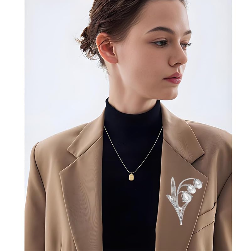 coadipress Tulip Floral Brooch Pin for Women Dainty Gold Plated Rhinestone Pearl Tulip Flower Green Leaf Broochs Pins Trendy Wedding Party Jewelry Accessories - style: SILVER CZ