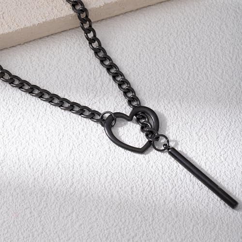 MIFYNN Heart O ring Slip Chain Necklaces for Women Stainless Steel Cuban Chain Bar Necklace Punk Rock Collar Necklace Handmade Adjustable Lariat Y Necklaces for Men - color: Heart+Bar