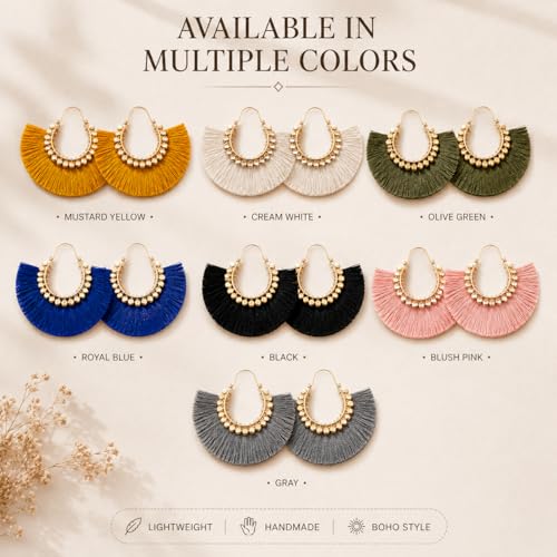 Tassel Hoop Earring Statement Thread Dangle Earrings Stylish Long Fringe Drop Earrings Lightweight Long Swingy French Hook Earrings for Women - color: B Colorful