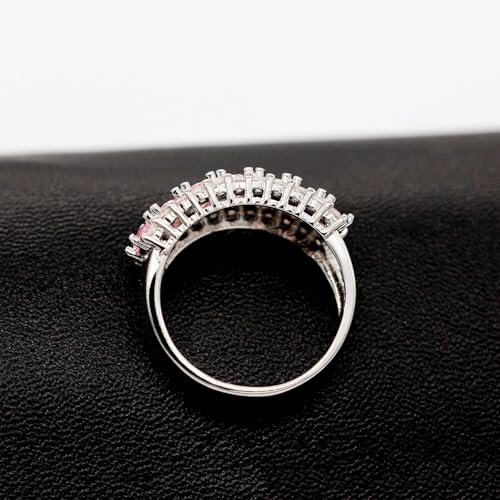 Uloveido Beautiful Women's 7 Stones Wedding Band Oval Cubic Zirconia Engagement Anniversary Rings J501 - color: Platinum-Pink