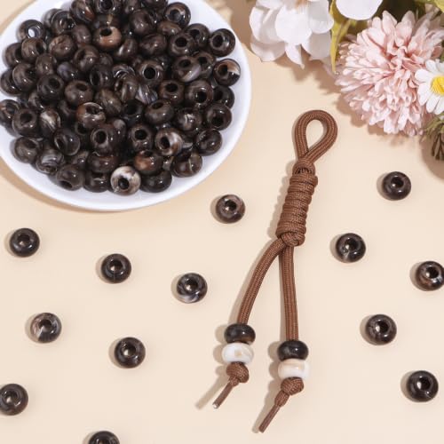 150PCS 14x8mm Brown Acrylic European Large Hole Rondelle Spacer Beads with Storage Box, Loose Beads for Bracelet Necklace Earring Hair DIY Jewelry Making - color: Brown