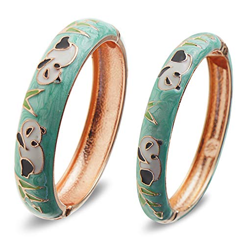 UJOY Cloisonne Chinese Panda Bracelets-Plated Gorgeous Handcrafted Gifts Enamel Bangles Set for Women 55C43 - color: 2 PCS Set-C43-Panda-Green