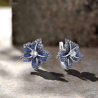 Santuzza Sterling Silver Gemstone Flower Earrings for Women - color: [A]Lily-Blue