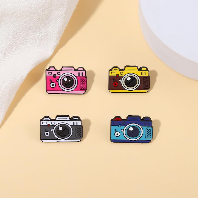Cartoon Animal Enamel Brooch Set Cute Butterfly Duck Cat Lapel Pins for Backpacks Jacket Decoration Gifts for Friends - style: Camera