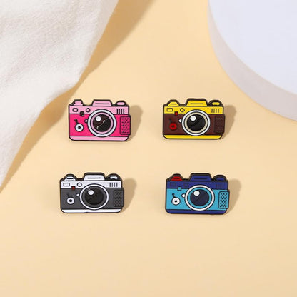 Cartoon Animal Enamel Brooch Set Cute Butterfly Duck Cat Lapel Pins for Backpacks Jacket Decoration Gifts for Friends - style: Camera