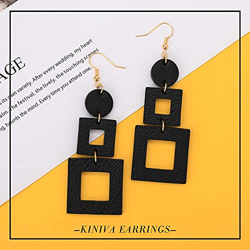 KINIVA Leather Dangle Earrings for Women Trendy, Lightweight Leaf Circle Lightning Earrings Drop, Jewelry Gifts for Women - color: 38 Black