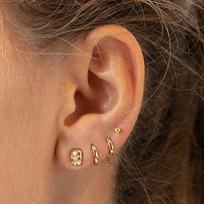 micuco 3 Pairs Small Gold Hoop Huggie Earrings Set for Women Men Tendy | 14K Gold Plated Small Huggie Hoop Earrings for Men, Tiny Cartilage Hypoallergenic Earring Set - style: A# Classic Gold 8-10- 12mm