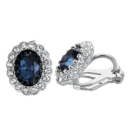Yoursfs Vintage Crystal Clip On Earrings For Women Platinum Plated Rhinestone Clip On Earrings Non Pierced Oval Shap Cubic Zirconia Earring Hypoallergenic Jewelry - style: Sapphire Earrings