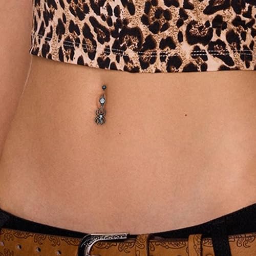 14G Black Spider Dangle Belly Button Ring for Women Rhinestone Crystal with Gothic Dangling Spider Belly Navel Rings Halloween Body Piercing Jewelry - color: White