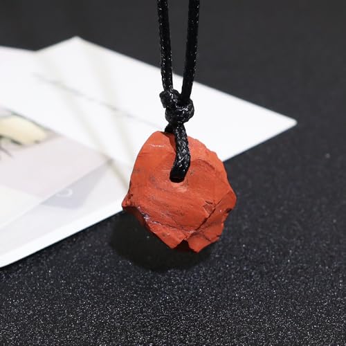 Natural Raw Crystal Necklace for Women Irregular Stone Necklaces Spiritual Gemstone Pendant with Adjustable Rope - color: A-Red Jasper