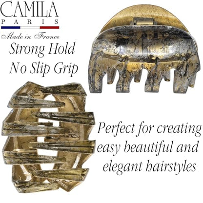 Camila Paris CP3630 French Octopus Hair Clip, 2.5" Small Claw Clips for Thick Hair, Girl Octopus Claw Clip for Women, Strong No-Slip Grip, Wide Jaw Clips for Women, Made in France - color: Black/Gold 2.5"