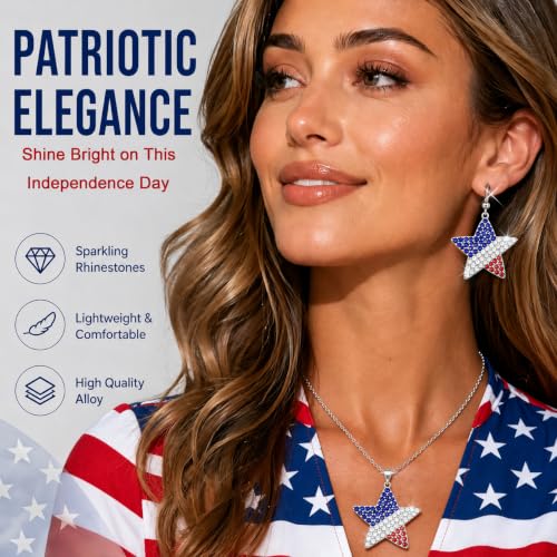 Go Ho 4th of July Earrings for Women, American Flag Red White and Blue Sparkly Crystal Dangle Earrings, Patriotic Jewelry Accessories - color: red white blue