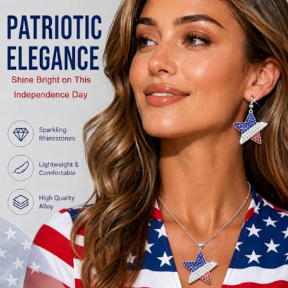 Go Ho 4th of July Earrings for Women, American Flag Red White and Blue Sparkly Crystal Dangle Earrings, Patriotic Jewelry Accessories - color: red white blue