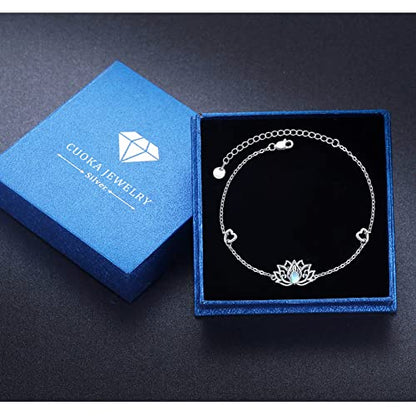 925 Sterling Silver Bohemia Hawaiian Beach Mermaid Floral Bracelet Birthday Graduation Gifts for Women with Gifts Box - style: 23B-Lotus(Moonstone)