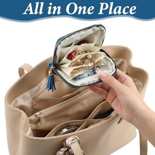 Travel Jewelry Case Organizer Portable Jewelry Pouch Small 5-Layer Velvet Zipper Pouch Bag for Crystal Bracelets Bangles Necklace Ring, Prevent Tangle Scratch