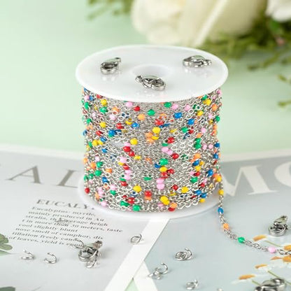KYUNHOO 5 Meters Colorful Beaded Stainless Steel Jewelry Making Chains Bulk | Silver Necklace Chains Bulk on Spool Thin Cable Chain Link with Jewelry Making Supplies for Bracelet Choker Crafting - color: Steel-Color2-2mm