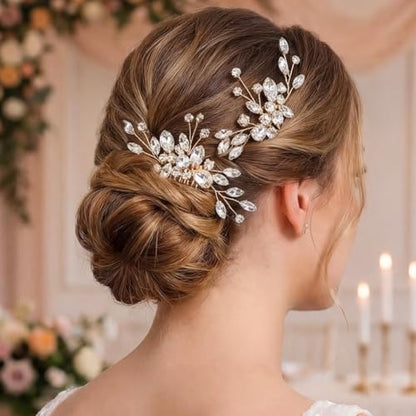 Bride Rose Gold Wedding Hair Comb Rhinestone Bridal Headpiece Sparkly Crystal Hair Accessorie for Women (Rose Gold) - color: Rose Gold