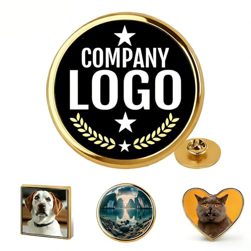 Custom Pins with Logo - Customized Buttons for men Women Customized pin - color: Round and Gold