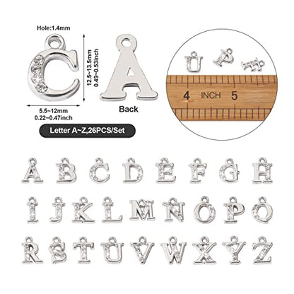 Craftdady Letter Charms Capital Pendants Mixed A-Z Initial Letter Number Charms DIY Bracelet Necklace Pendants for Jewelry Making, Gold, Antique Silver, Platinum - color: Platinum + Crystal, 12.5-13.5x5.5-12mm