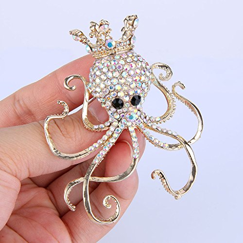 EVER FAITH Women's Austrian Crystal Lovely Octopus Animal Brooch - color: Gold-Tone Iridescent Clear AB