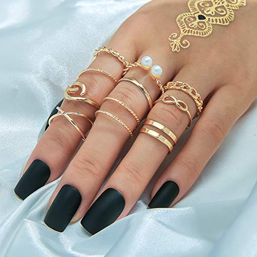 HUJUON 27-34PCS Knuckle Rings Set for Women Stackable Finger Ring Sets Vintage Joint Midi Rings Gold/Silver Star Moon Stacking Rings for Women - style: 27Pcs